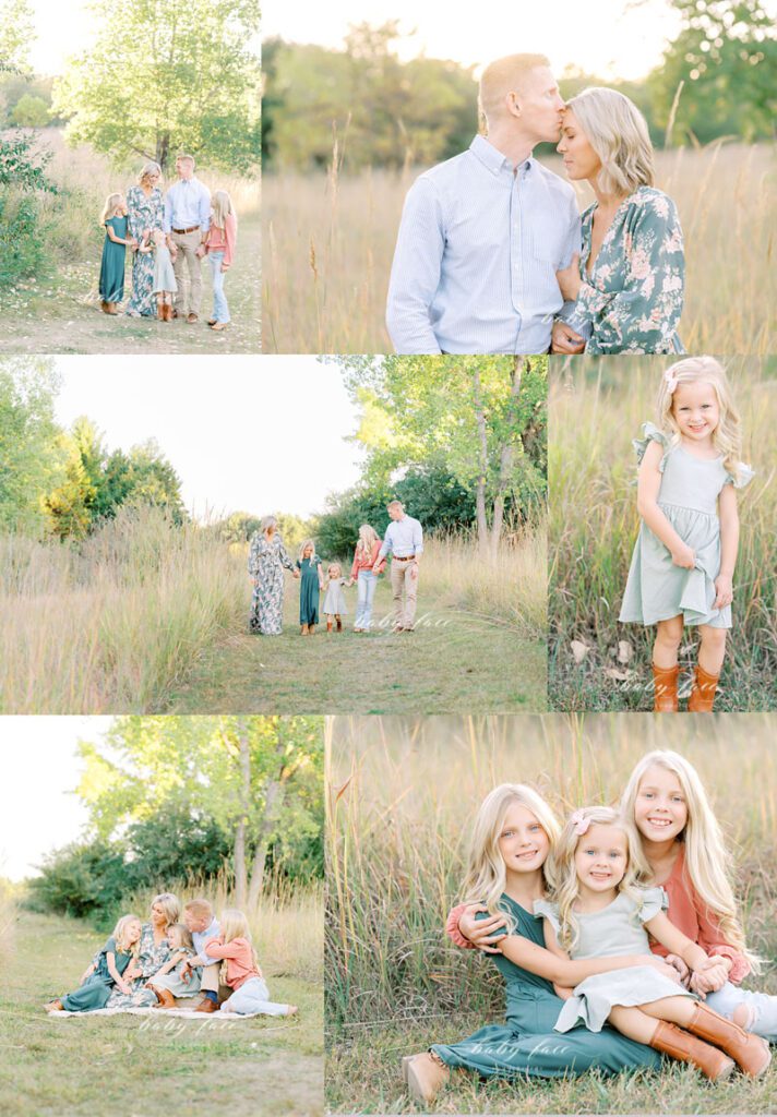 beautiful family of 5 with parents and 5 little girls outdoors. such love between them